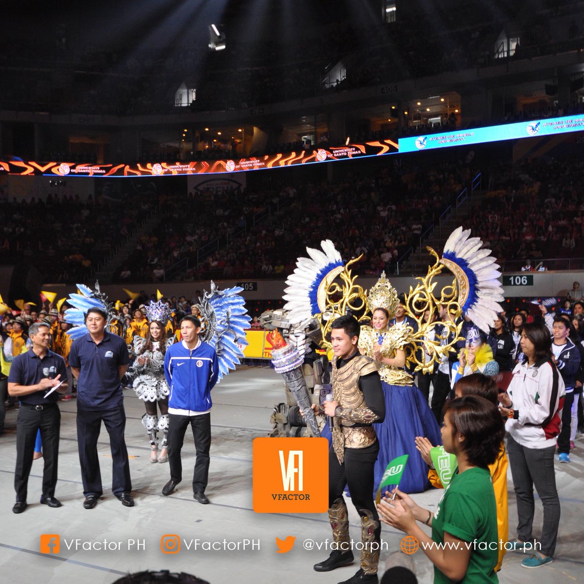 vfactorph's tweet photo. Hunger Games themed UAAP Opening #VFactorPH #VFactorEvents https://t.co/ZFEmspEmJ5