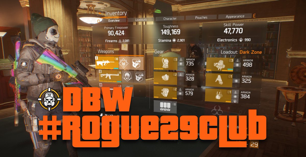 ClancyElites's tweet photo. Do we have enough Agents in #Rogue29Club to share builds for #DivisionBuildWednesday?
Weβd love to do a R29 themed DBW today. Post your level 29 all gold builds! #TheDivision https://t.co/wzZl3YIJR3