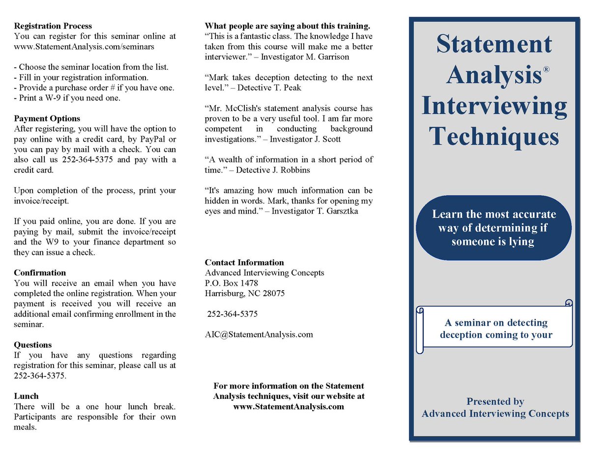 The Conway Police Department is hosting a Statement Analysis Class on June 20th.  Please see the attached flyer for more information.