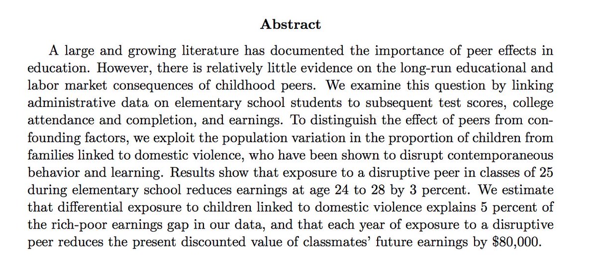 Carrell, Hoekstra, and  @EliraKuka (2017) "The Long-Run Effects of Disruptive Peers" https://elirakuka.weebly.com/uploads/1...