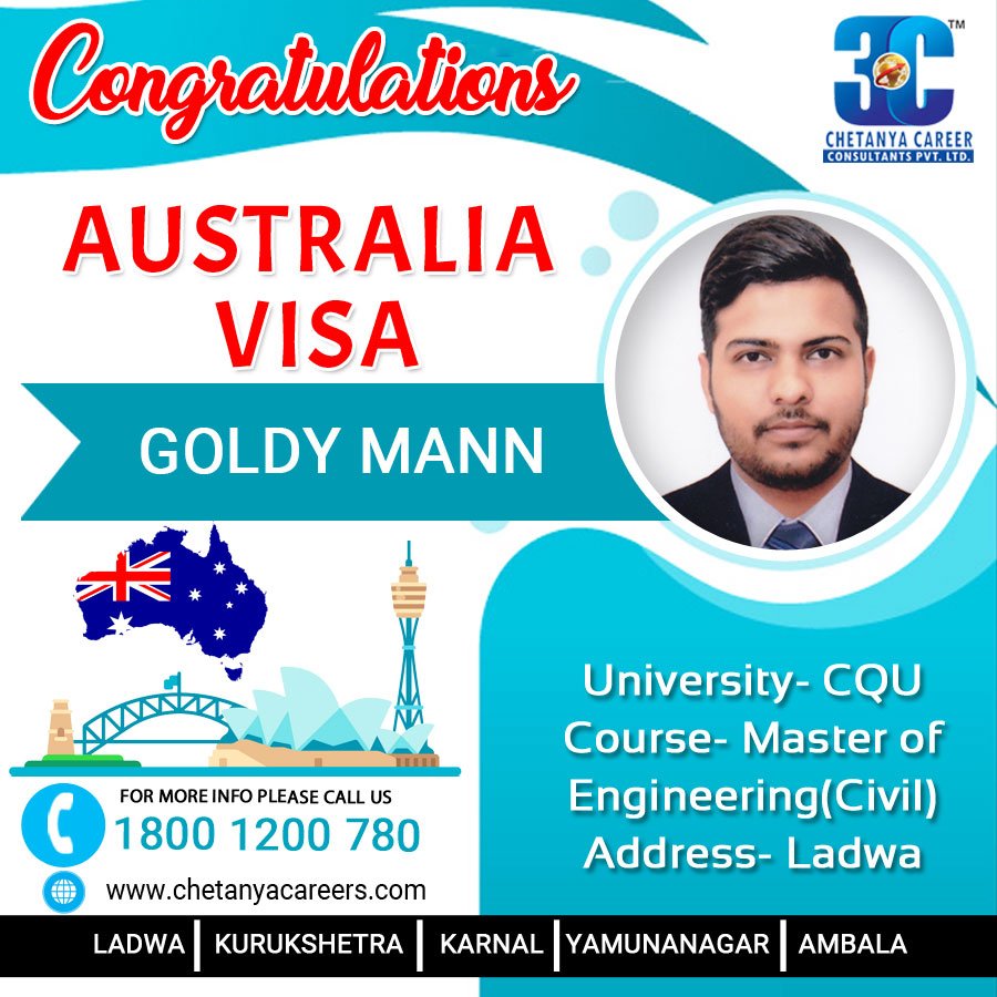 Heartiest Congratulations Mr. #GoldyMann for getting your Study Visa for Central Queensland University Australia. All The Best for your Bright Future..!!
#ChetanyaCareerConsultants #AbroadStudy #StudyVisaAustralia #BestIELTSInstitute #BestPTEInstitute #VisaConsultantsHaryana