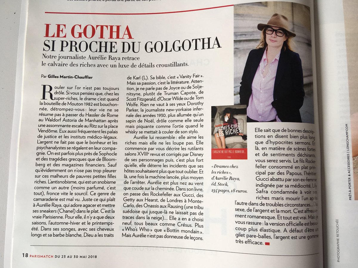 PaulineDelassus's tweet photo. Dans @ParisMatch cette semaine le livre de @rollingraya par Gilles Martin-Chauffier #DramesChezLesRiches @EditionsStock https://t.co/zcatj0yx5d