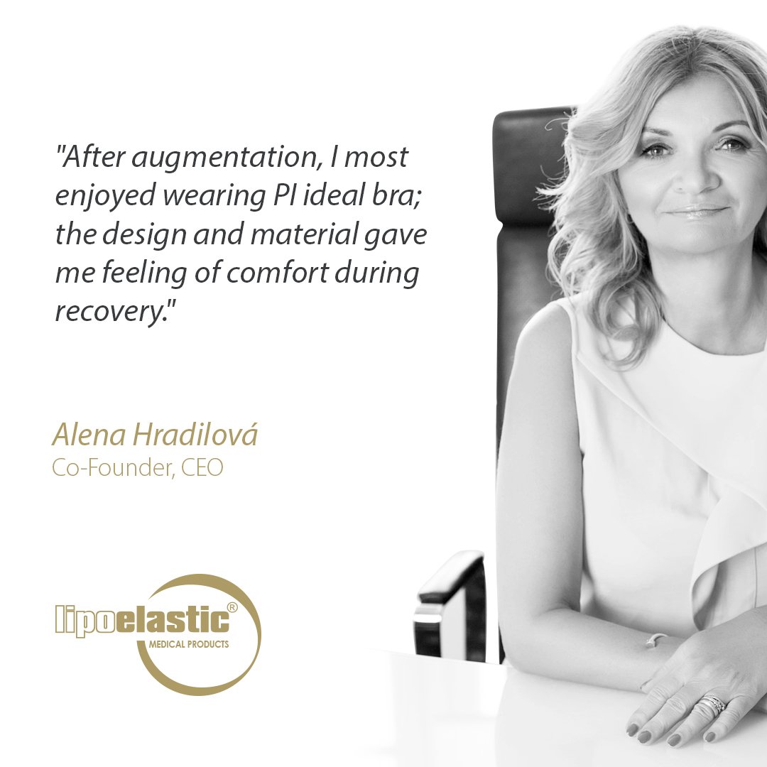 lipoelastic's tweet image. Last year, the CEO of #LIPOELASTIC a.s., Alena Hradilová 👩💻🏢 has undergone another #breastsurgery  after 20 years time. During her recovery, she tested LIPOELASTIC #postoperative bras and she was most fond of PI ideal bra; read her comments on why she chose PI ideal 😍
