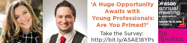 YOUNG PROFESSIONALS: We still need your input on common misconceptions surrounding our generation. This data will be shared at the 2018 <a href="/ASAEannual/">ASAE Annual Meeting</a> Meeting. The survey only takes 4 minutes to complete! Like, share, comment - Thanks! bit.ly/ASAE18YPs  #ASAE18