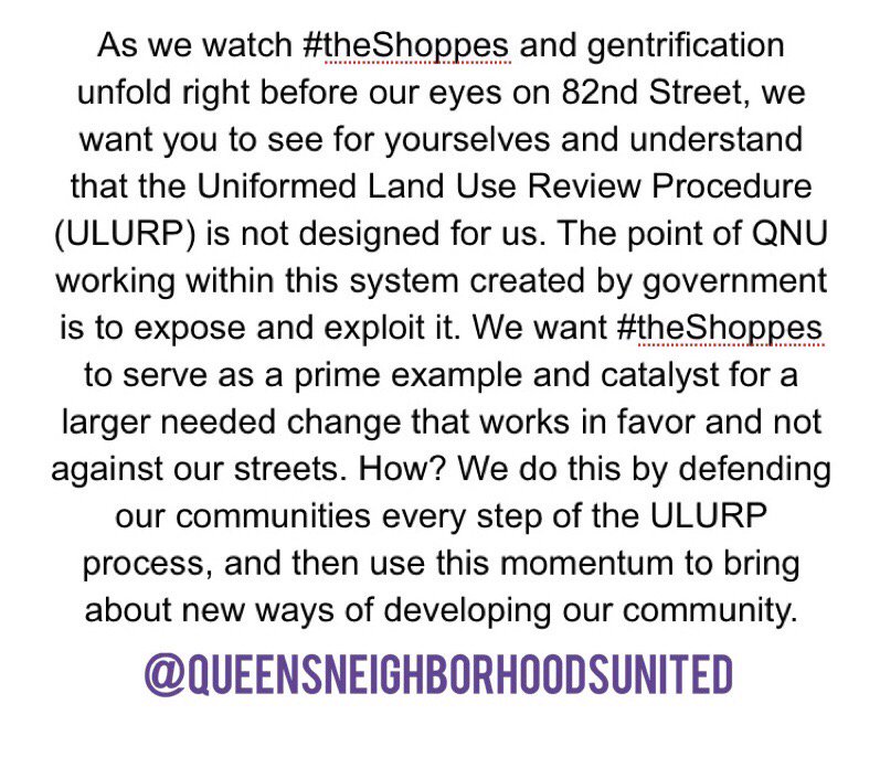 QueensBarrios's tweet image. #ULURP IS NOT FOR US

gentrification cannot be fought within the very structures that perpetuate it 

#StopTheShoppes