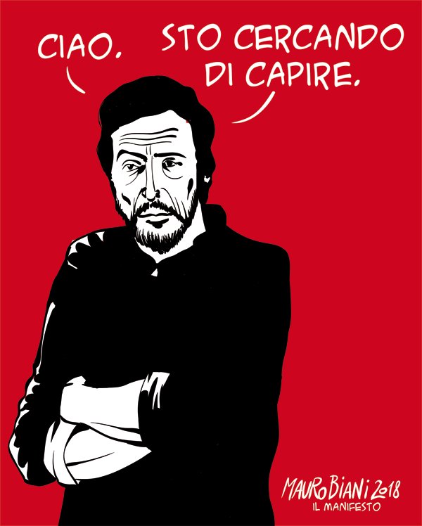maurobiani's tweet photo. #PippoFava Giornalista, drammaturgo, scrittore, intellettuale. Ucciso dalla mafia. Contento per il film di stasera #PrimaCheLaNotte  @vicaridaniele su @RaiUno Nota critica: Riccardo Orioles @isiciliani mi ha detto che è bello. Quindi sarà molto bello. Vignetta per @ilmanifesto https://t.co/aZXfQHmrnd