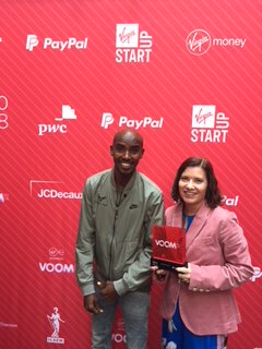 The amazing <a href="/Mo_Farah/">Sir Mo Farah</a> with <a href="/jcdnurture/">Nurture@JCDecaux</a> and <a href="/JCDecaux_UK/">JCDecauxUK</a> 's own Maria Clarke from today's #VOOM 2018 Final <a href="/vmbusiness/">Virgin Media Business</a>