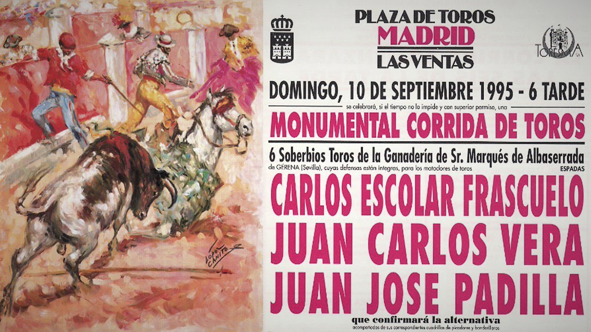 Maxi_Perez_'s tweet photo. Carteles del debut como novillero y de la confirmación de alternativa de Juan José Padilla @Padillaelpirata en Madrid. Años 1990 y 1995. #ElEsporton #Maxipedia https://t.co/dRJH1opbKY
