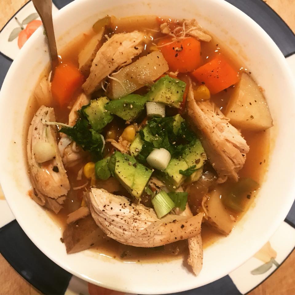 corinescuisine's tweet photo. Wow! Delicious &amp; Healthy! 
Spiced-up #chickensoup made even better for you with #CorinesCuisine No. 10 &amp; 23 (turmeric, garlic, capsaicin from Scotch bonnets, plus all that good flavor). Thanks for sharing, Jimbo Carrol! https://t.co/UNyXI5NCAk