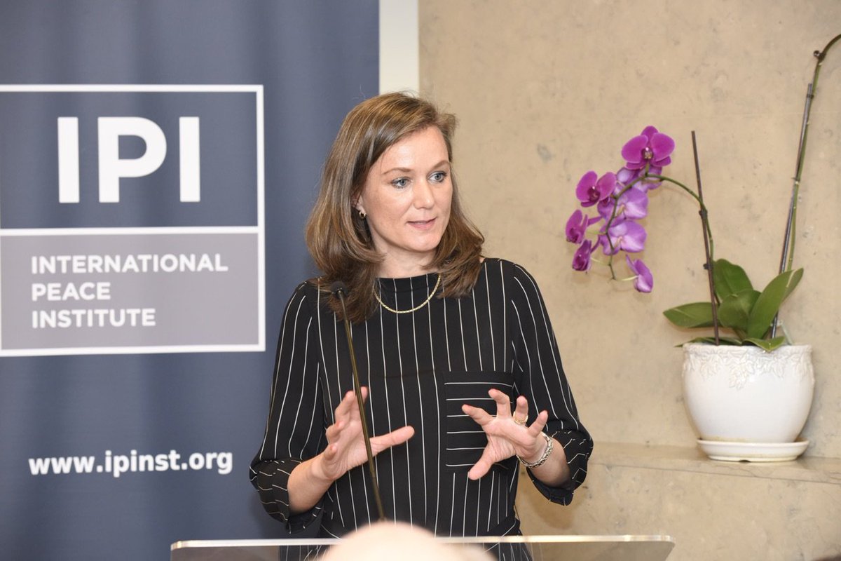 Lise Gregoire-van Haaren, Deputy Permanent Representative of the Kingdom of the Netherlands to the United Nations speaks from the podium at an IPI event