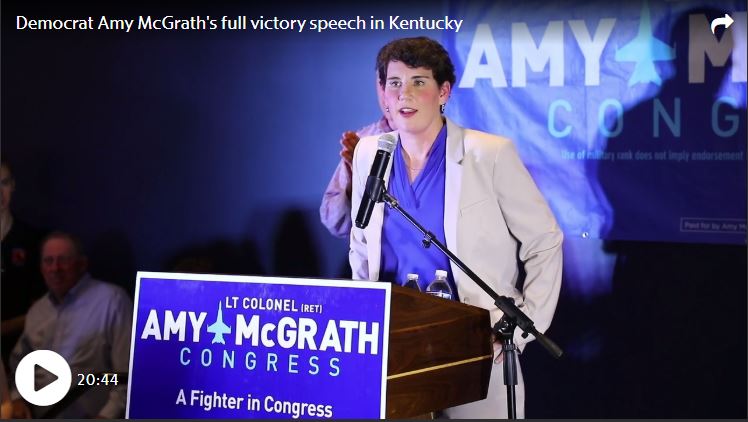 BGPolitics's tweet photo. Watch: Democrat @AmyMcGrathKY's full victory speech in Kentucky
https://t.co/rlgNROBok3 https://t.co/JCWtfAXj3D