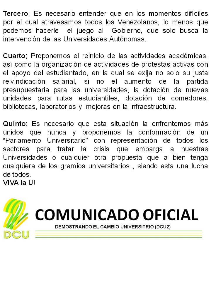 DCU2LUZ's tweet photo. COMUNICADO OFICAL, ANTE LAS PROTESTAS CONVOCADAS POR EL INTER-GREMIAL. https://t.co/F0xXjE3DDz