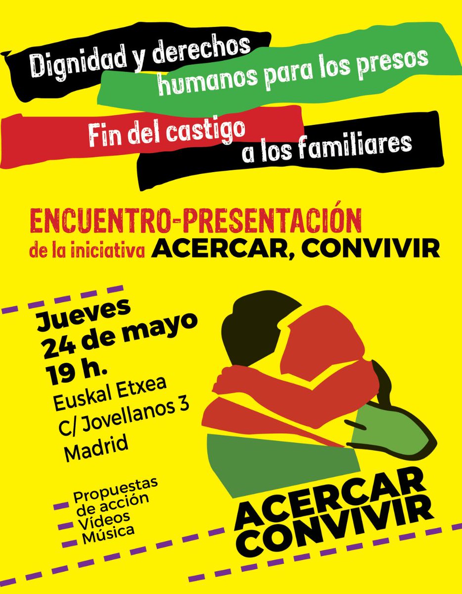 sare_herritarra's tweet photo. #Agenda | @AcercarC egitasmoaren aurkezpena publikoa Madrilen.
📆 Maiatzak 24, osteguna
📍Madril, Euskal Etxea (@VascosenMadrid)
⌚19:00 https://t.co/Jw5uMkuj9b