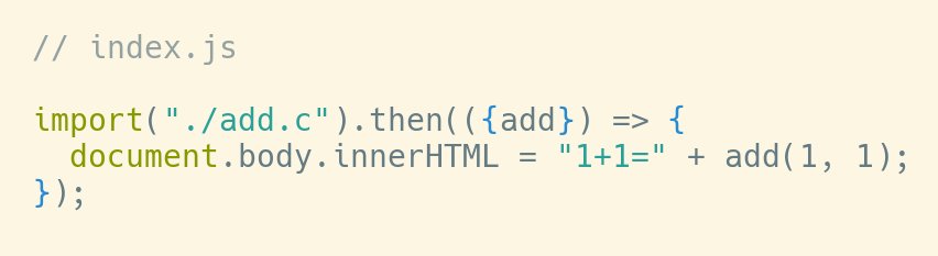 svensauleau's tweet photo. .@webpack 😍 just import your c code into your project, it's using WebAssembly under the hood. https://t.co/RRkMCOGSN5
