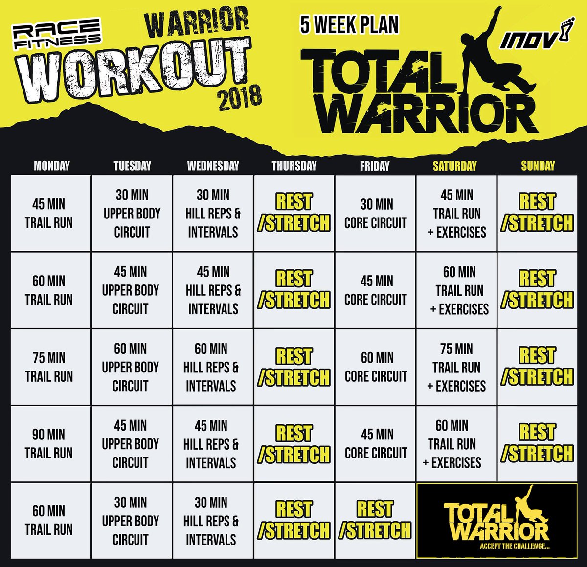 TotalWarriorUK's tweet image. The countdown is on.  Here is a 5 week training plan to get you kick started...
Sign up. Recruit your team. Get training...