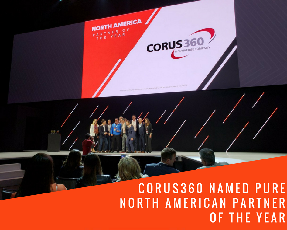 Corus360's tweet photo. Update! 🗞 @Corus360 has been named the @PureStorage North American Partner of the Year! #PureAccelerate https://t.co/gQQ7F5QPek