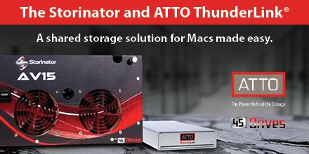 ATTOTechnology's tweet photo. We can’t get over how well-done this video is from our friends at @45Drives! Check out how our ATTO ThunderLink Thunderbolt 2 to 10GbE adapter makes it easy to connect shared storage to your Mac. #Storinator #digitalmedia #storageserver #ThunderLink
https://t.co/jJMEPB1CyU https://t.co/TNDW0RqOzL