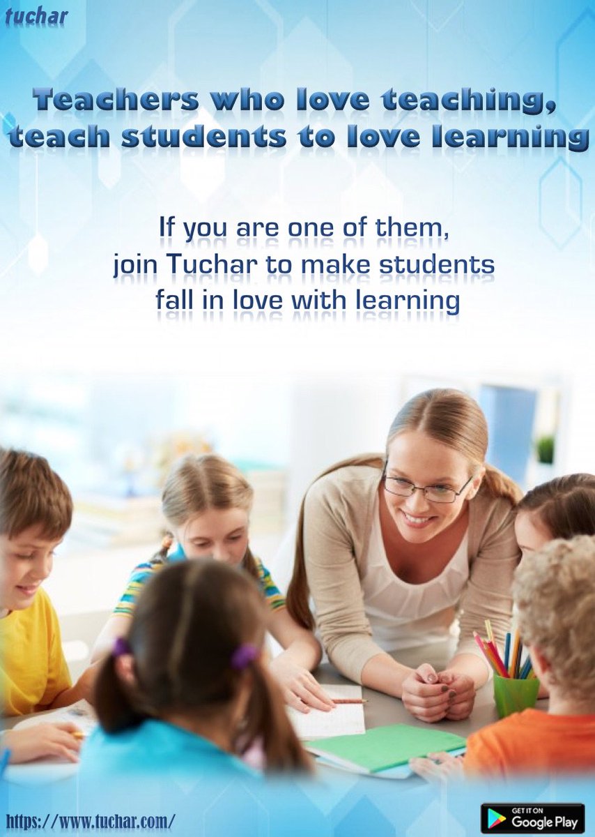 Make students fall in love with learning with your teaching methods.

To know more about Tuchar, 
Visit our Website- tuchar.com
Download our App- bit.ly/2GuMCkE
 
#TucharApp #tuchar #HomeTutor #CoachingInstitutes #HobbyClasses #Counsellors #ITCertifications