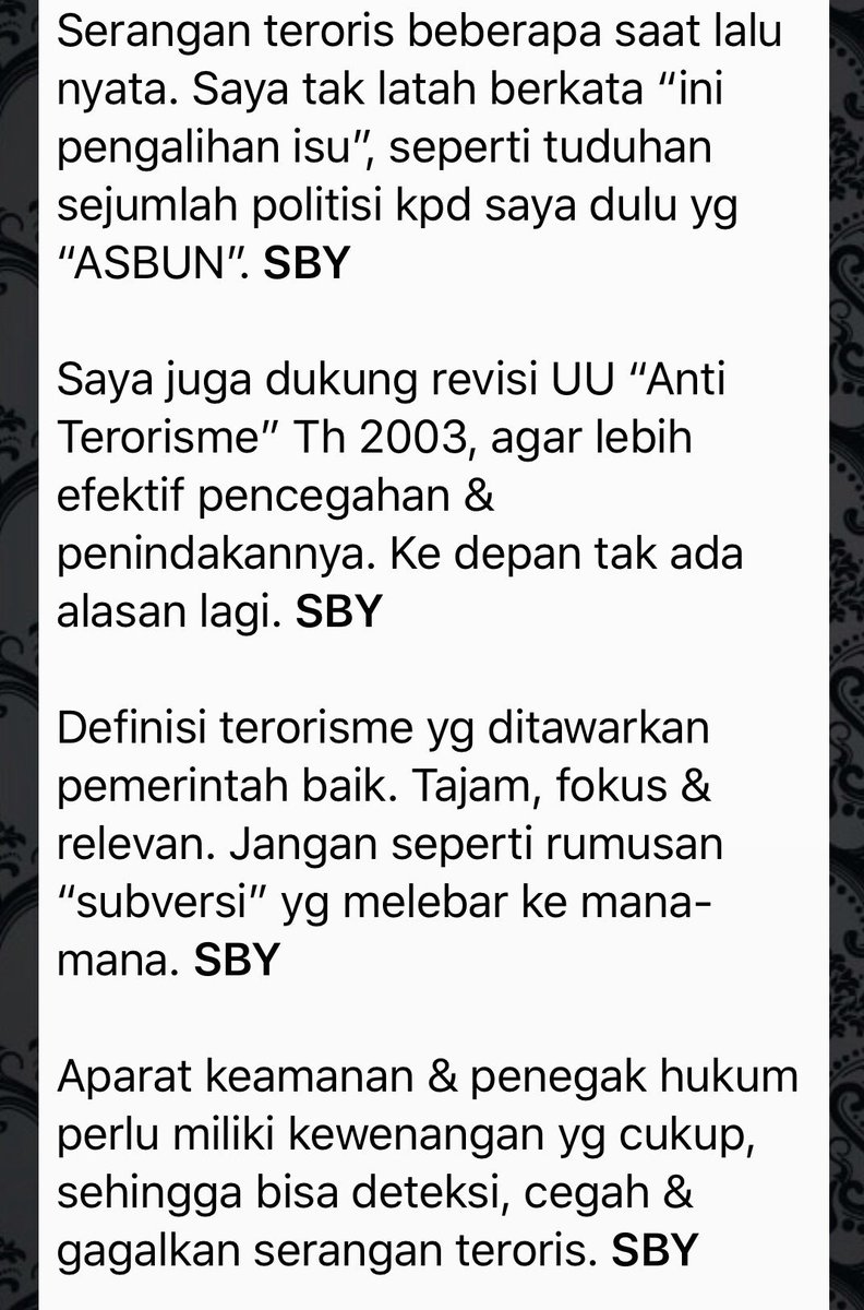 Edhie_Baskoro's tweet image. FPD @FPD_DPR @SBYudhoyono @PDemokrat mendukung revisi UU “Anti Terorisme” Th 2003, agar lebih efektif dlm pencegahan &amp;amp; penindakannya dgn judul yg tajam, fokus &amp;amp; relevan sehingga tdk “subversif” &amp;amp; aparat keamanan bisa diteksi, cegah &amp;amp; gagalkan serangan teroris #MariBersatuSinergi