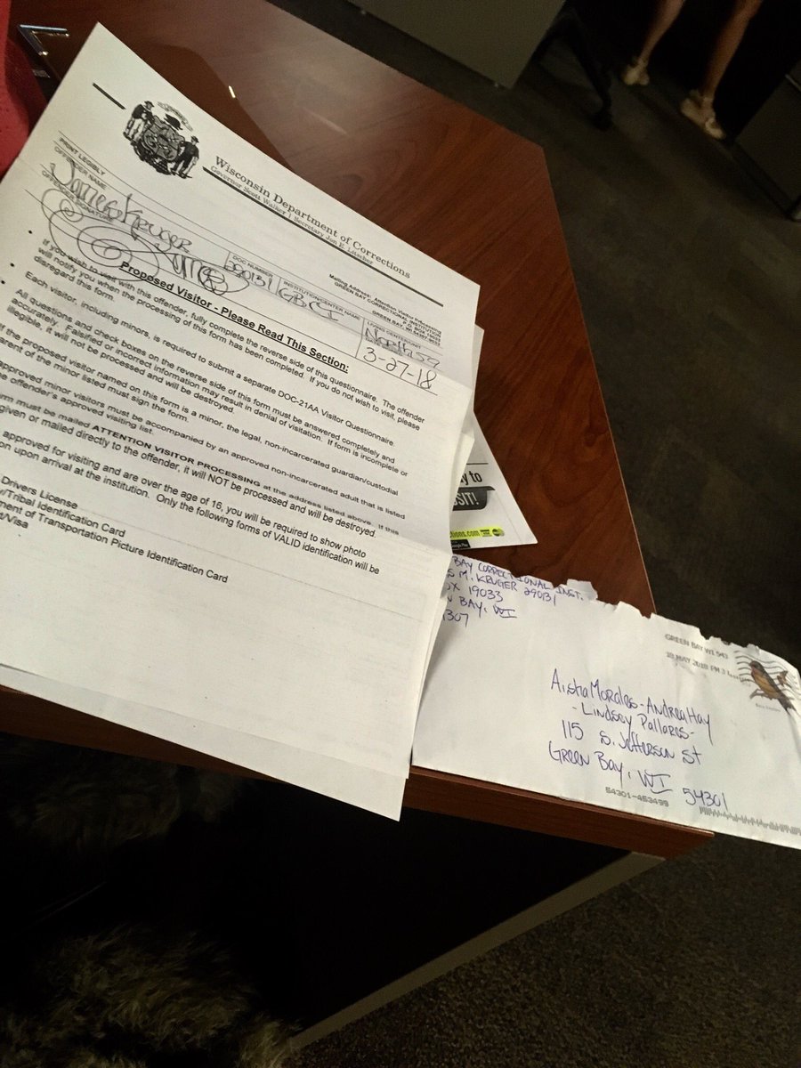 andreahay's tweet photo. Today’s prison mail being addressed to myself, @AishaLMorales @lindseylares - he filled out three visitor request forms for us and instructions on how to send him money 🤑 #prisonmail https://t.co/Pnk2I7j066