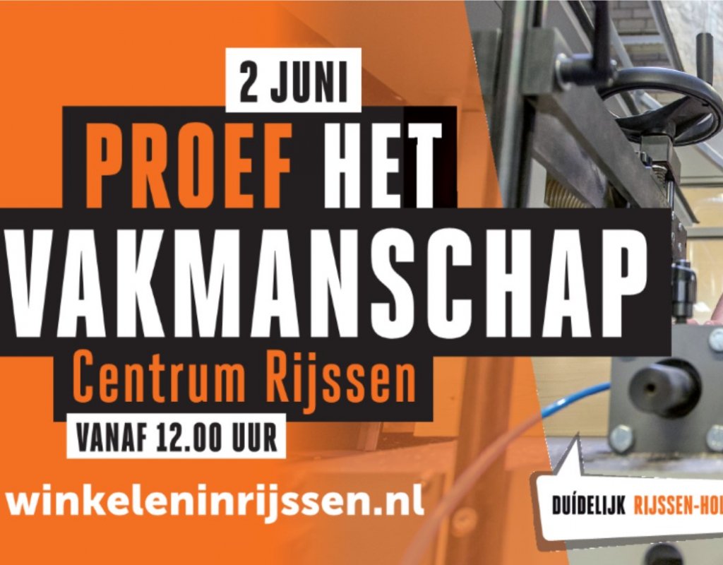 Zaterdag 2 juni #proefhetvakmanschap 
Zie voor meer info: winkeleninrijssen.nl