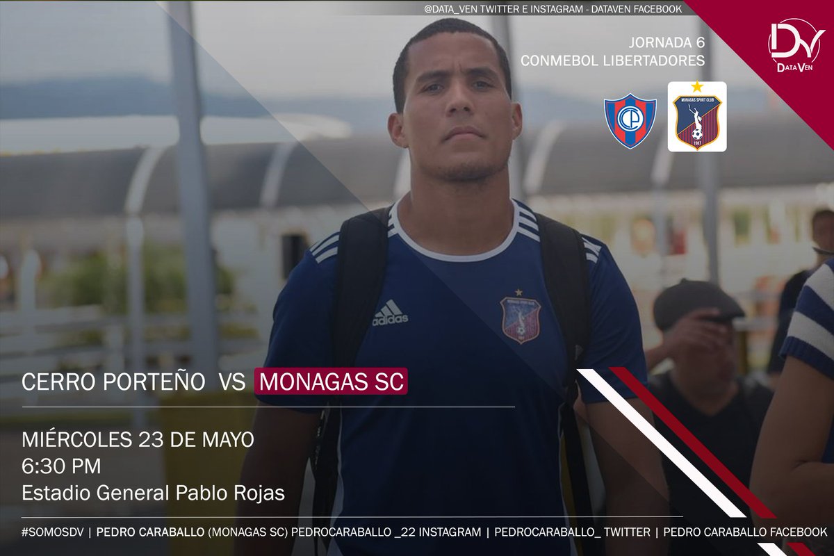 Data_Ven's tweet photo. #ConmebolLibertadores | @PedroCaraballo_ ya está junto a @Monagas_SC  en Paraguay para disputar el último encuentro de una histórica participación.

V Cerro Porteño
6:30 PM

#SomosDV #Fútbol #Venezuela #Sudamerica #Libertadores #FasedeGrupos https://t.co/oSHYLqjUjA