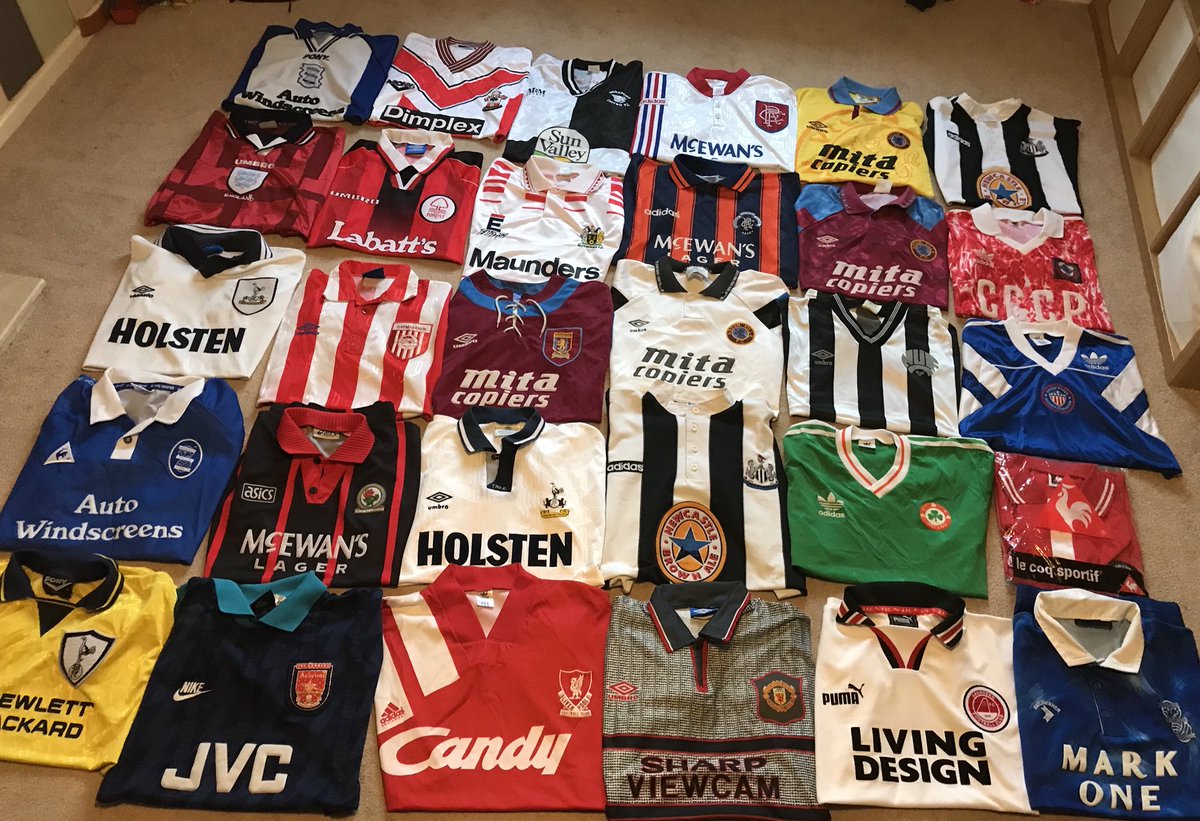 historicshirts's tweet image. Some proper #vintage shirts sourced ready to photograph for the store this week! #kitporn #footballshirts #rangers #nufc #spurs #Avfc #saints #arsenal #lfc #hereford