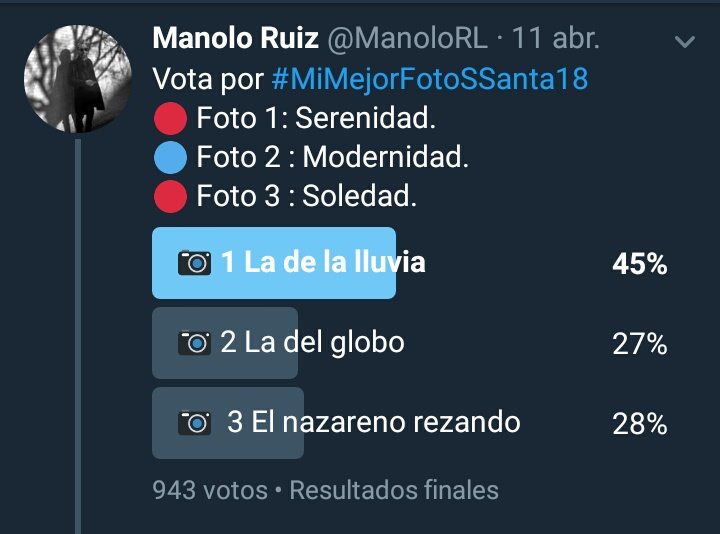 Y aquí los resultados del concurso #MiMejorFotoSSanta18, cuyo jurado fue compuesto por:
<a href="/sultantrianero/">Antonio Sánchez Carrasco</a> <a href="/__Fransilva__/">Fran Silva</a> y <a href="/TQuifes/">Tomás Quifes</a>
