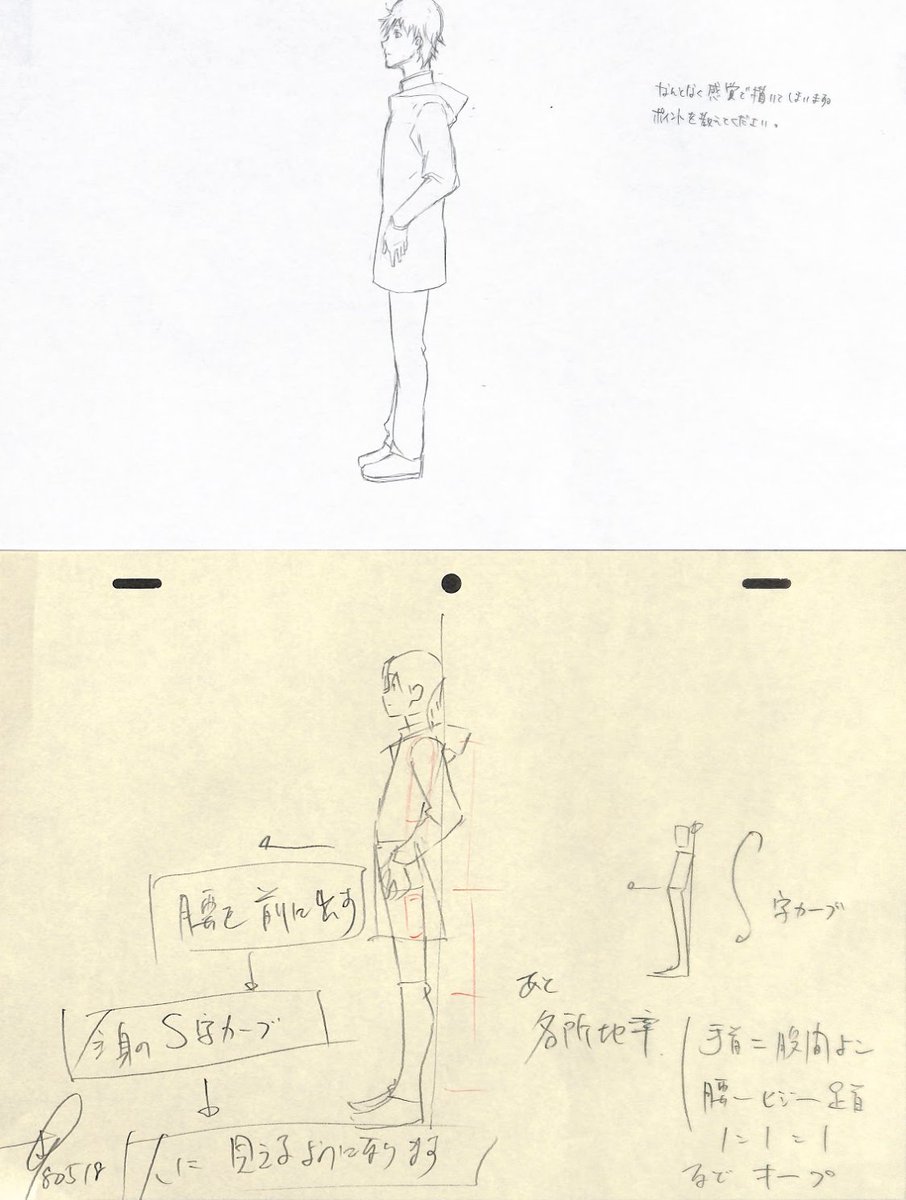 アニメ私塾 全身横 初心者コース添削結果 頭 背中 足元まで一直線上にのせると姿勢が良く見える 何頭身か が一番大事 どんなキャラかそれで決まる 全身の一直線のソリ など