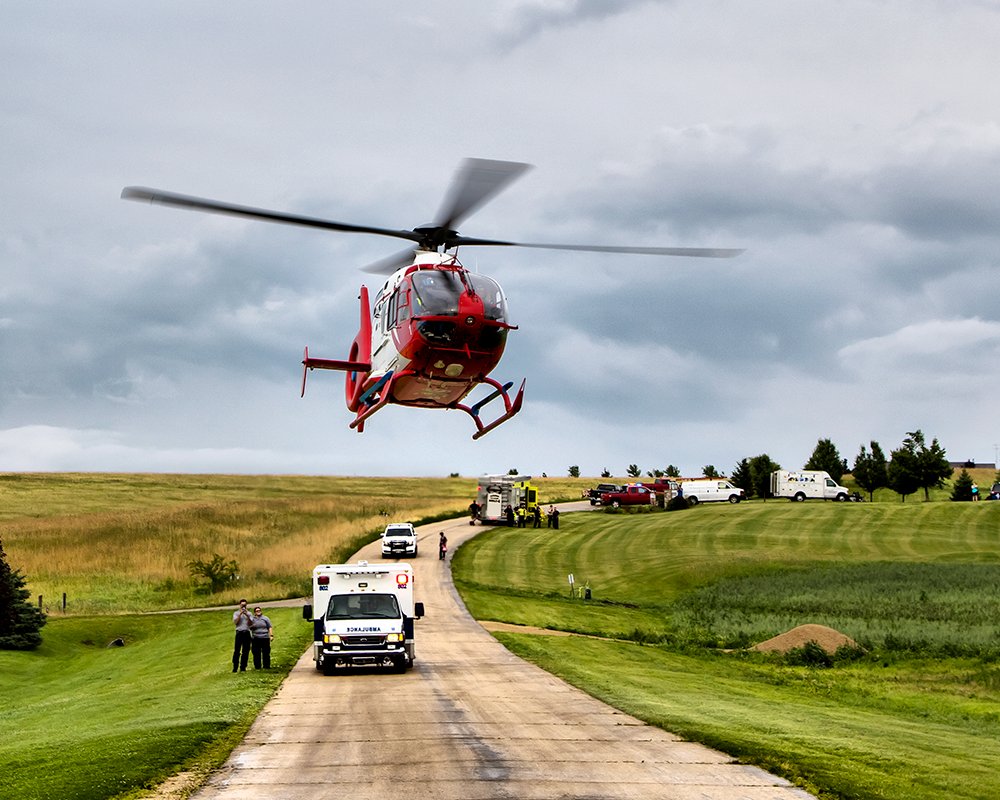 UWHealth's tweet photo. Long before @UWMedFlight arrives at a scene, EMS, fire and law enforcement staff are working to stabilize the patient, and set up a landing zone for the helicopter. Their eyes and ears on the ground help us land safely. Thank you! #EMSweek #EMSstrong https://t.co/T72j57SY4A