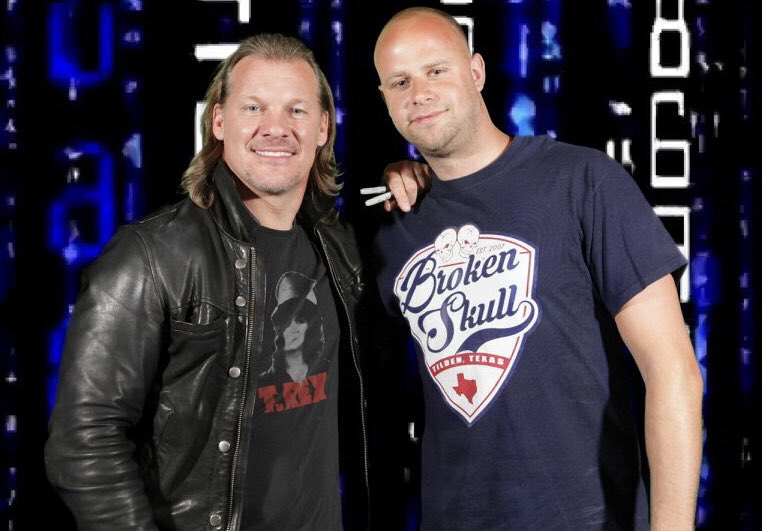 wnn670's tweet photo. Great night meeting this legend @IAmJericho and listening to his funny ass stories. Rocking the bsr 1.0 t @steveaustinBSR get 2.0 Nevada merch sorted please! #wordsofjericho #brokenskullranch https://t.co/O51iojUUSO