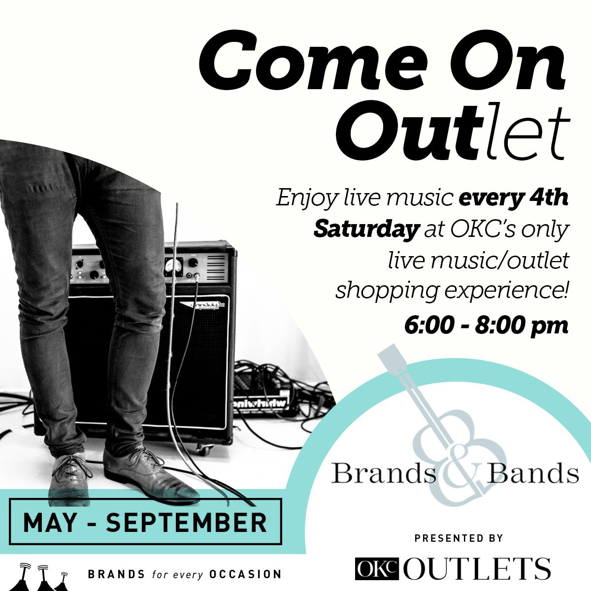 OKCOutlets's tweet photo. We have something new for the summer! 
Come out to Brands &amp; Bands with live entertainment, special savings &amp; more this Saturday, May 26 from 6:00-8:00pm.
It'll happen every 4th Saturday of the month, now through September. Bring the whole family! https://t.co/scwy7jA2SM