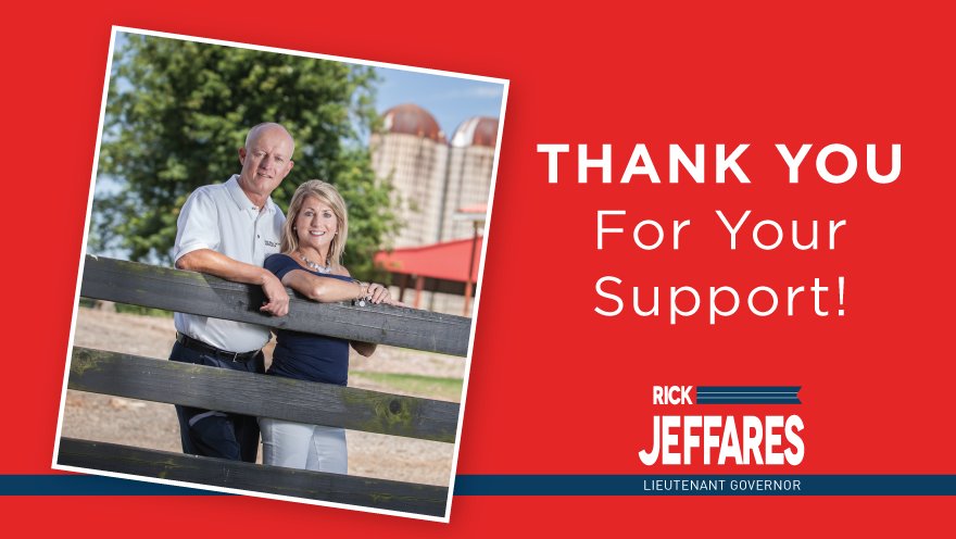 Leslie &amp; I are grateful to everyone who made this campaign possible &amp; proud of the strong campaign we ran—we fought a good fight &amp; could not have gotten this far without your time, volunteer efforts &amp; dedication. Thank you for your vote &amp; encouragement along the way #TeamJeffares
