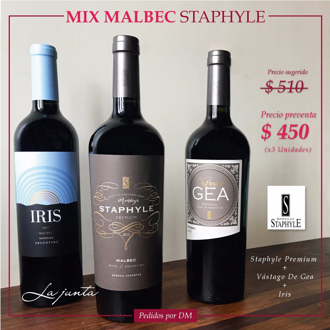 lajuntavinos's tweet photo. PRIMER MIX! Exclusivo de @bodegastaphyle 3 Malbec. Pedilo por DM y te lo llevamos a tu casa #enjoymalbec #winelovers🍷 #vinotinto #vino https://t.co/EpShO2Zwpy