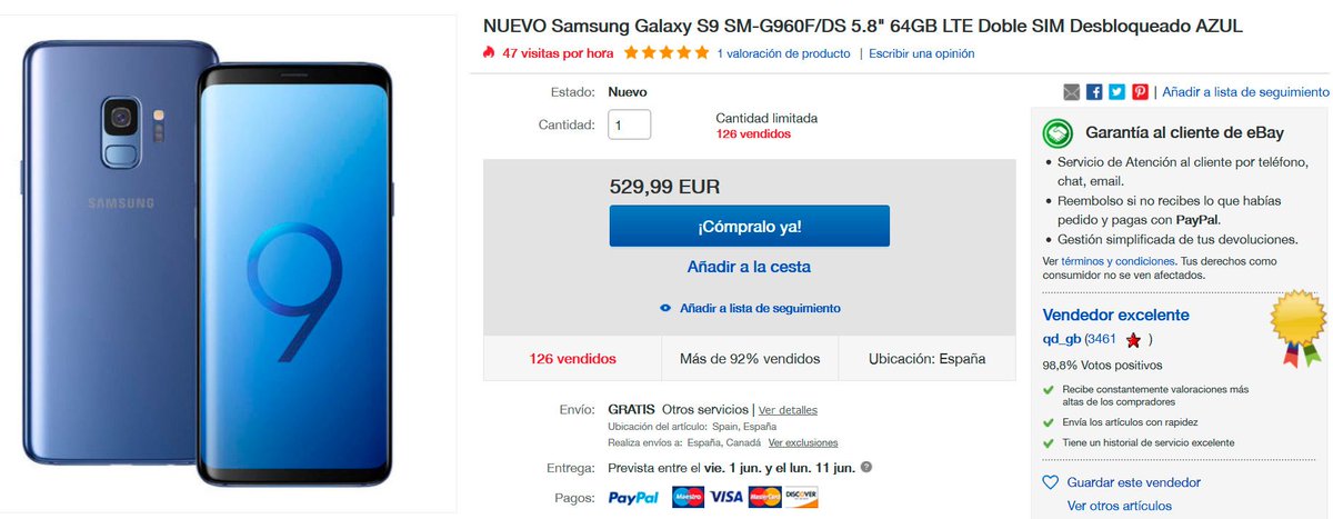 elandroidelibre's tweet photo. El Samsung Galaxy S9 a un precio ridículo: ¡529 euros! #oferta #chollo #madremia #corred  https://t.co/6BPgQOGcqA https://t.co/CJJ2TNhq5V