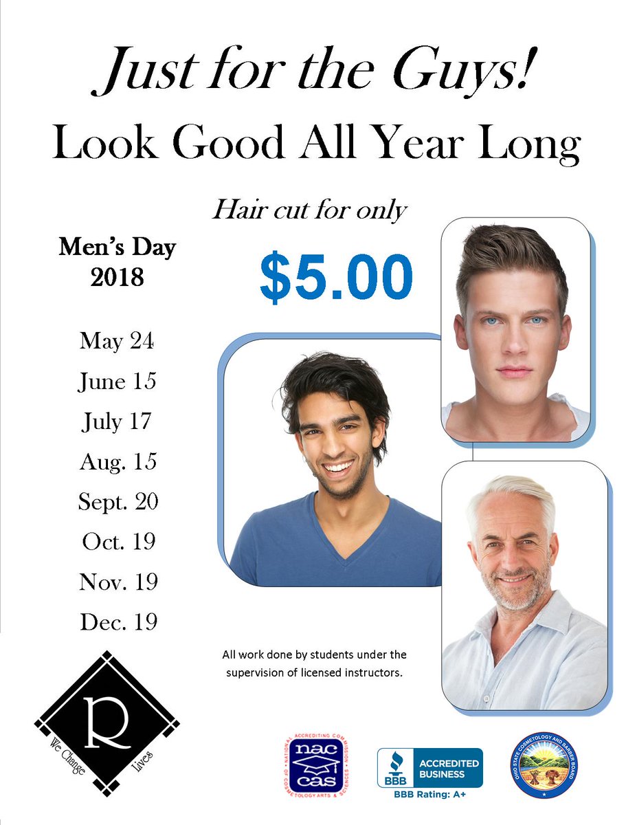 RaphaelsSchool's tweet photo. Tomorrow, and one day a month for the rest of the year, we have #MensDay. Men's hair cuts are only $5.00! https://t.co/V9grCQzvtL