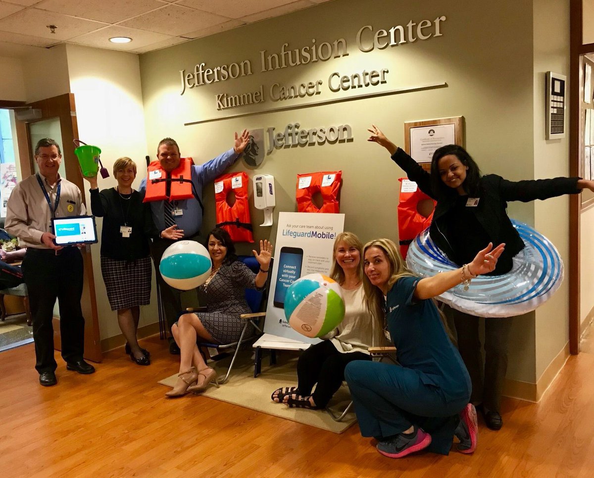 KimmelCancerCtr's tweet photo. It’s #LifeguardWeek at Jefferson! We're at @TJUHospital all week to help people sign up for our new @LifeguardMobile smartphone app! It  makes care coordination &amp; collaboration simple, convenient, &amp; more effective for our patients: https://t.co/88yGiAAHFn #teamyou https://t.co/BxeYVhUWLg