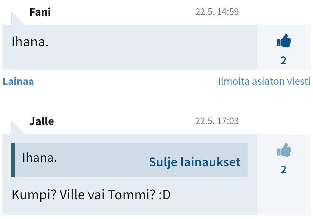 vjaervinen's tweet photo. No niin. Kuka/ketkÀ tutut trollannu? #liigapörssi #kommentit #pÀivÀnnaurut https://t.co/e8jpXUmaly