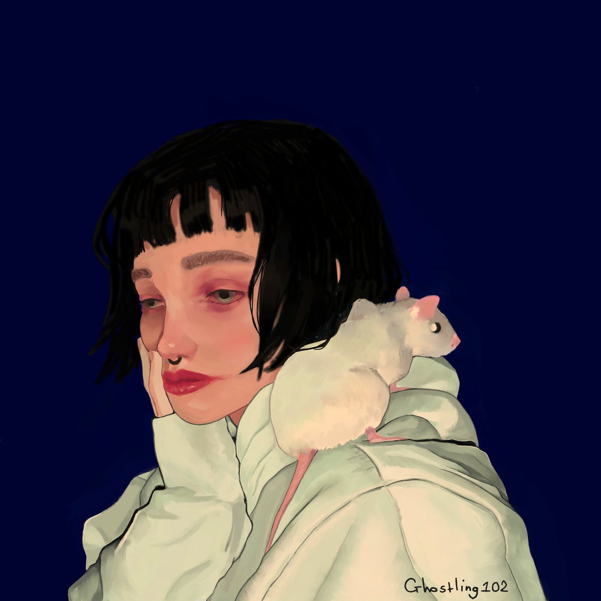 ghostling102's tweet photo. A girl and her rat mourn the death of a suicidal friend

#digitalart #illustration #artistsontwitter #krita #semirealism #painting https://t.co/t49M7ozEwe