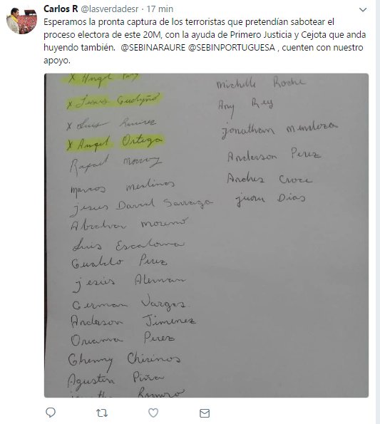 Atento ya anda rodando una supuesta listas que hizo el sapo infiltrado del Gobierno, con los nombres de algunos dirigentes juveniles de #Portuguesa, hay que ver si es cierto eso. Mosca en la calle <a href="/ORGPortuguesa/">Org Mpj Portuguesa</a>  <a href="/sosacariguavzla/">SOS ACARIGUA VZLA</a> <a href="/UNTPortuguesa/">Partido UNT Portuguesa</a> <a href="/PortuguesaVente/">Vente Portuguesa</a> <a href="/AraureVP/">VPAraure</a>