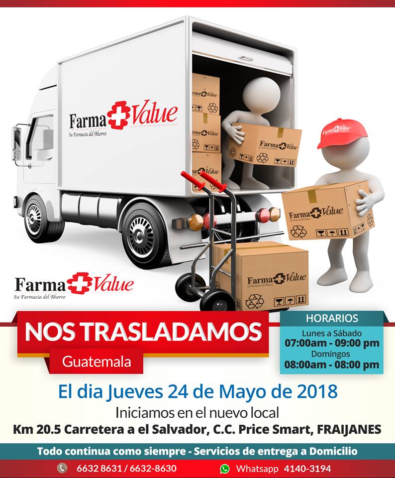#FarmaVAlueGT NOS TRASLADAMOS!

Este próximo Jueves 24 de Mayo te estaremos esperando en:
Km 20.5 Carretera a el Salvador, C.C. Price Smart, FRAIJANES.

Teléfonos: 6632 8631 / 6632-8630 
Whatsapp: 4140-3194

Seguimos con servicios a domicilio
Seguimos como siempre!