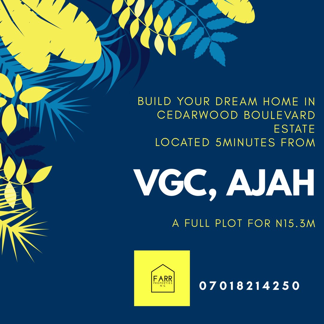 LostInLagos's tweet photo. Build your dream home in Cedarwood Boulevard Estate 5 minutes from VGC, Ajah.
A full plot for 15.3M
@farrproperties
#Farrproperties #realestate #land #buyland #buildahouse #dreamhouse #landowner #homeowner #landlord #VGC #Ajah #estate #lagos #nigeria #lostinacity #lostinlagos https://t.co/Ta32CVoJEY