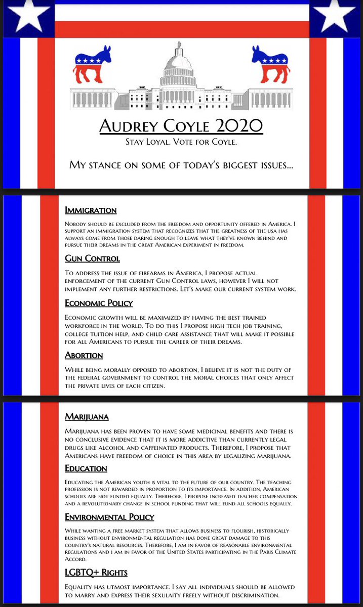 AudreyCoyle2020's tweet photo. Here are my views on some key topics. https://t.co/Sn44Zcn3QG