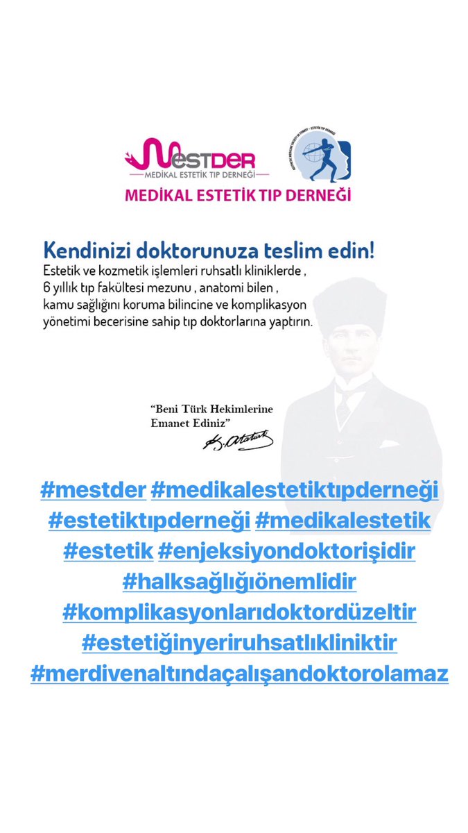 AlpMamak's tweet photo. Kendinizi doktorunuza teslim edin! #mestder #medikalestetiktıpderneği #estetiktıpderneği #medikalestetik #estetik #enjeksiyondoktorişidir #halksağlığıönemlidir #komplikasyonlarıdoktordüzeltir #estetiğinyeriruhsatlıkliniktir #merdivenaltındaçalışandoktorolamaz https://t.co/sa9ESq5Lav