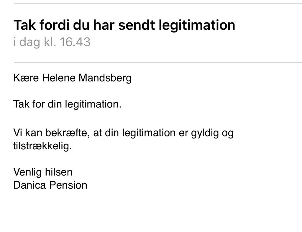 Selv tak, Danica. Og hey, hvis I lige kigger en ekstra gang på min legitimation kan I formentlig få mit navn rigtigt næste gang✌🏼#dkfinans #GDPR