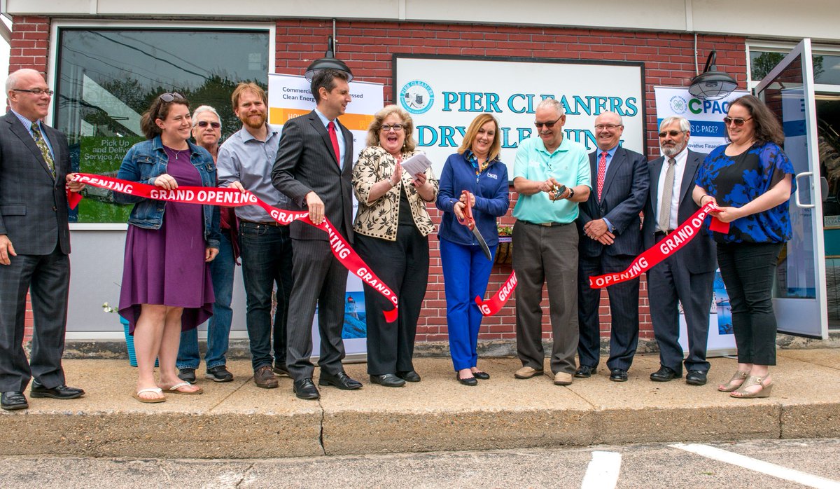 RI_InfraBank's tweet photo. General Treasurer @SethMagaziner joined @JeffDiehl2 at Pier Cleaners last week to celebrate a ribbon cutting for a solar project at the South Kingstown dry cleaner’s that was financed w/ help from the Infrastructure Bank and @RI_CPACE #InfrastructureWeek2018 #TimetoBuild https://t.co/exgLxi43ha