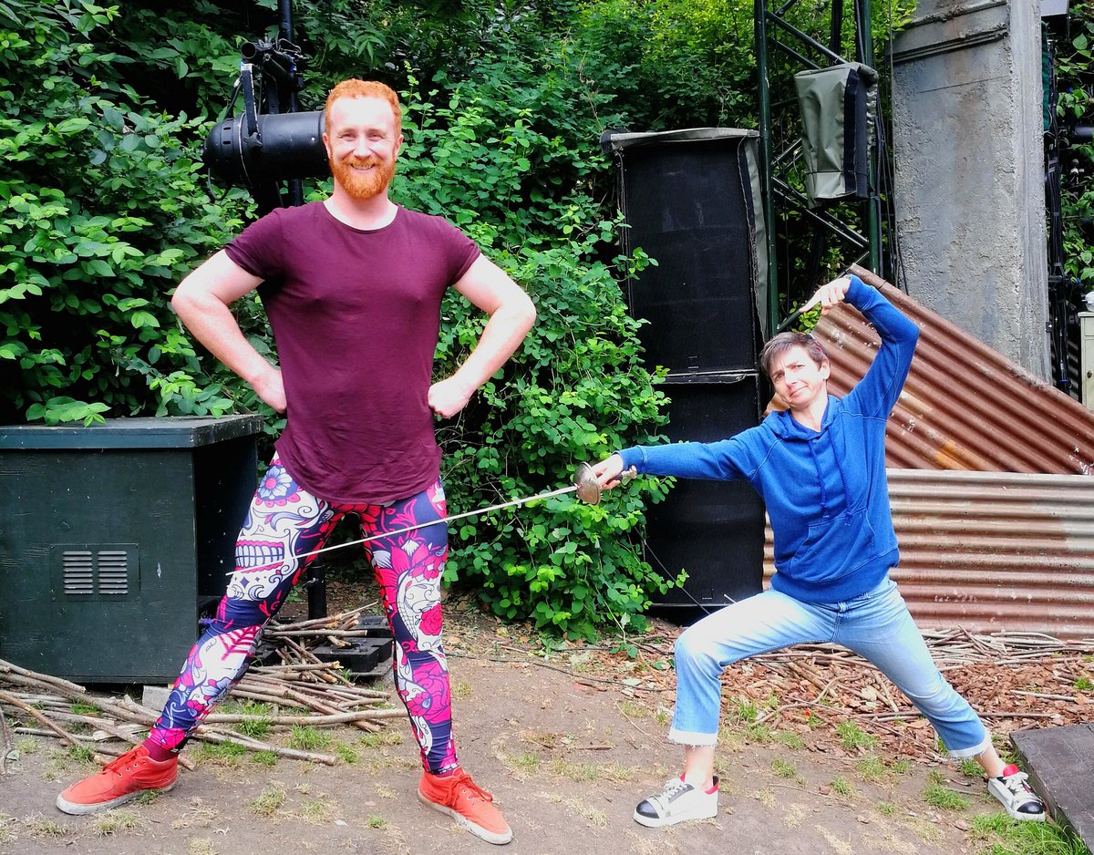 john_sandeman's tweet photo. Future employment possibilities with @Kombat_Kate in jeopardy following bold piratical leggings choice! #FightCaptain #PeterPan @OpenAirTheatre https://t.co/kJLRc9Qoa7