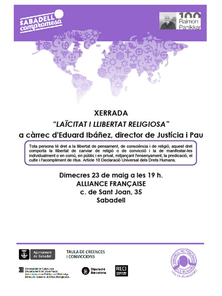 AFSabadell's tweet photo. Avui dimecres a les 19h parlarem sobre Laïcitat i llibertat religiosa amb l'Eduard Ibáñez, director de Justícia i Pau. https://t.co/RcWK0aYwch