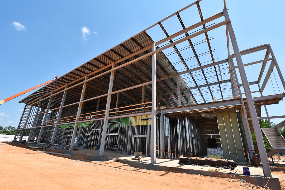 May's progress of the Delta Air Lines Aviation Education Building shows the completion of the structural steel.