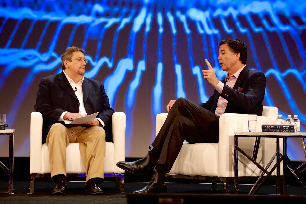 leahycenter's tweet photo. Former FBI Director @Comey talking about what it takes to be a good leader. A listening leader. Moving into the one on one chat with @OpenText CEO @markbarrenechea #opentextenfuse #champforensics @ChamplainEdu @OpenText @EnfuseCon https://t.co/aTo1JUAZbL